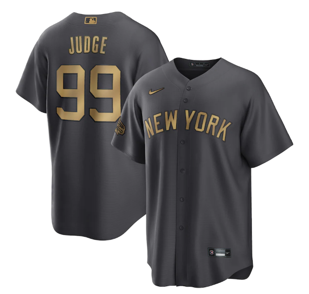 Men's New York Yankees #99 Aaron Judge 2022 All-Star Charcoal Cool Base Stitched Baseball Jersey